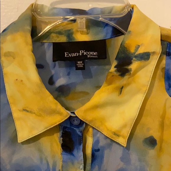 Blue & Yellow Floral Sheer Button Down Long Sleeve - Picture 2 of 6